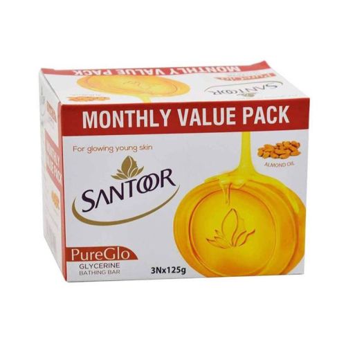 Santoor Pure Glo Glycerine Almond Honey Soap (125Gs×3)